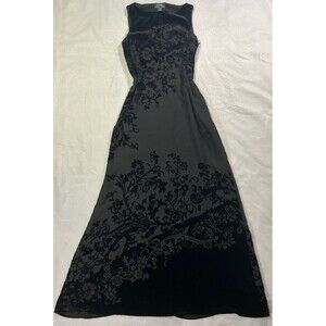 Lauren Ralph Lauren Black Velvet Burnout Floral Evening Gown Sleeveless Size 10